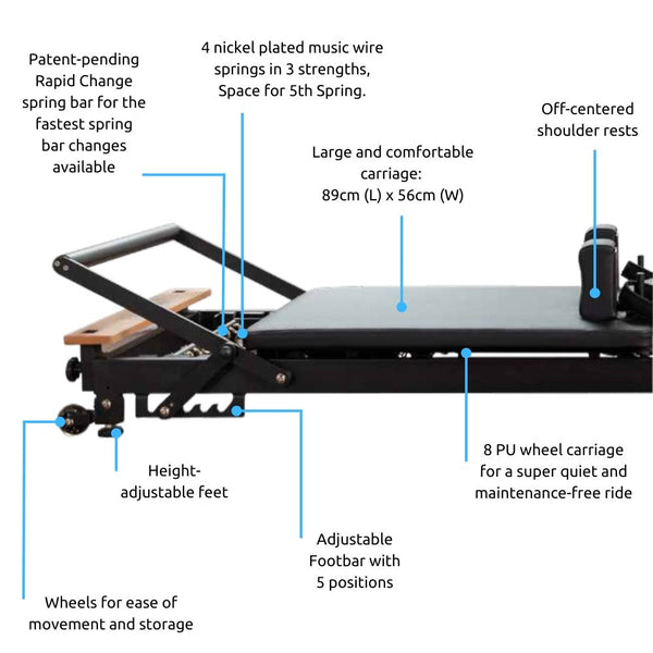 Align R8 - Pro Pilates Reformer – Black - Gymsportz