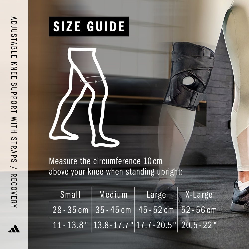 Adidas Adjustable Knee Support with Straps – Black (ADSU - 15011/2/3/4) - Gymsportz