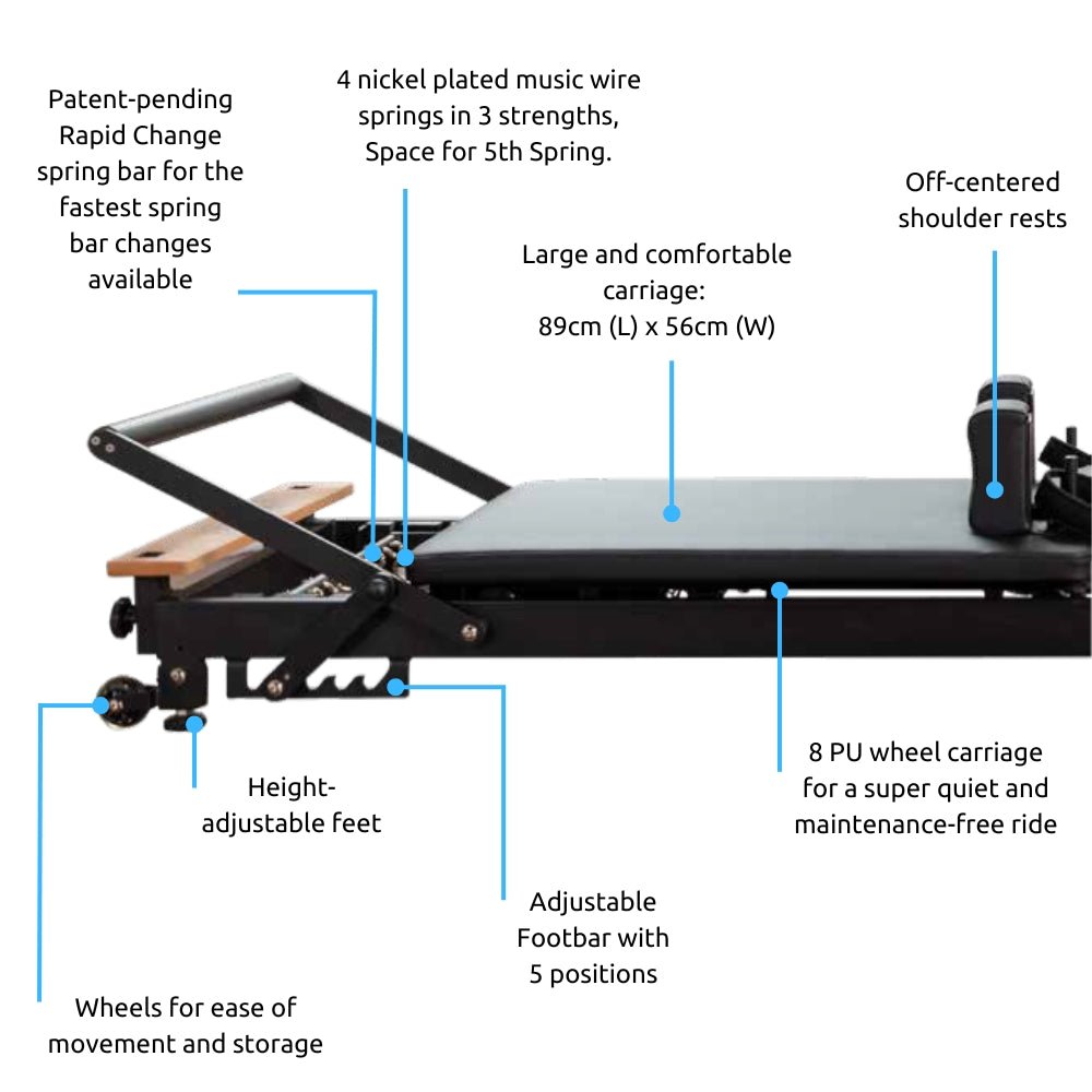 Align R8 - Pro Pilates Reformer – Black - Gymsportz
