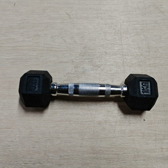 (Old Model) 1kg Rubber Hexagonal Dumbbell (Single) - Gymsportz