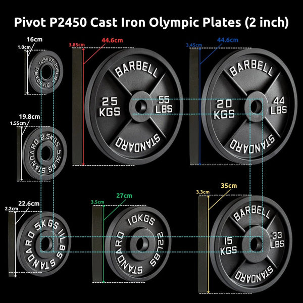 Pivot P2500 Cast Iron Olympic Plates (2 inch) - Gymsportz