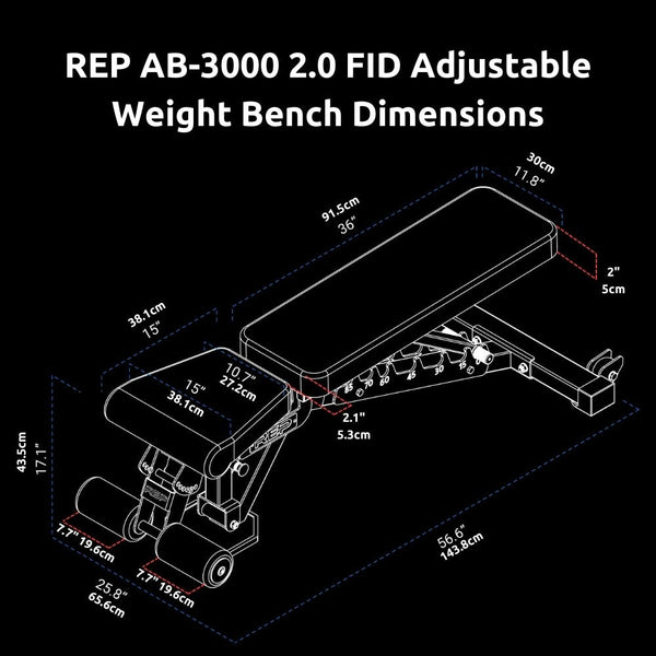 REP AB - 3000 2.0 FID Adjustable Weight Bench - Gymsportz