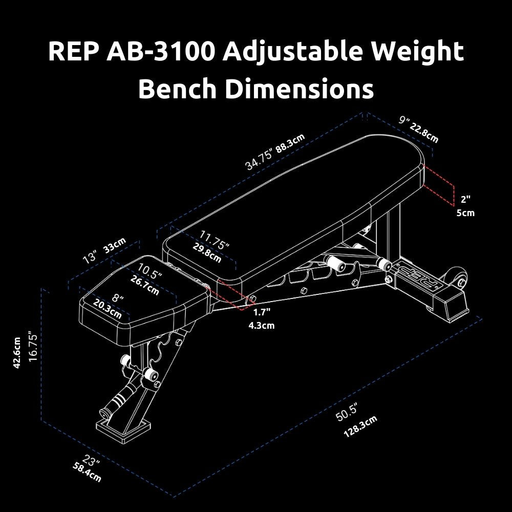 REP AB - 3100 Adjustable Weight Bench - Gymsportz