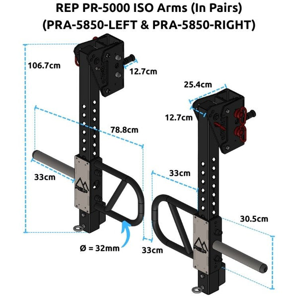 REP PR - 5000 ISO Arms (In Pairs) (PRA - 5850 - LEFT & PRA - 5850 - RIGHT) - Gymsportz