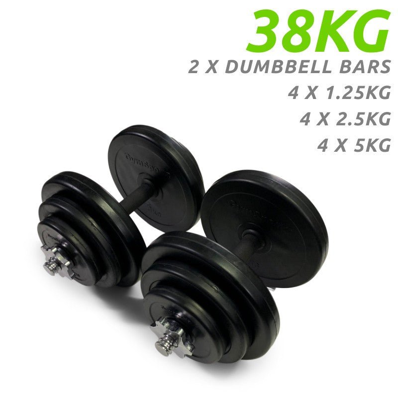 38kg Premium Rubber Dumbbell Set - Gymsportz
